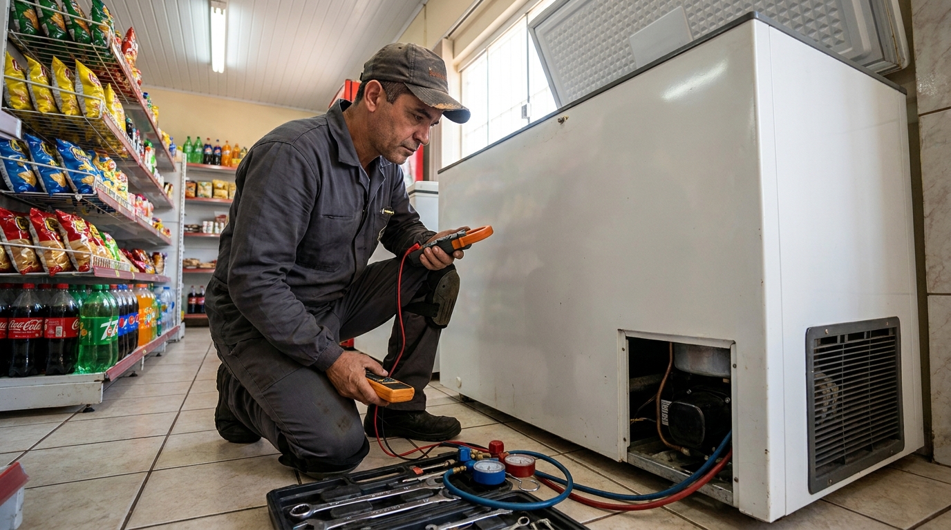 Reparo da placa eletrônica de um freezer em atendimento em São Luís‑MA